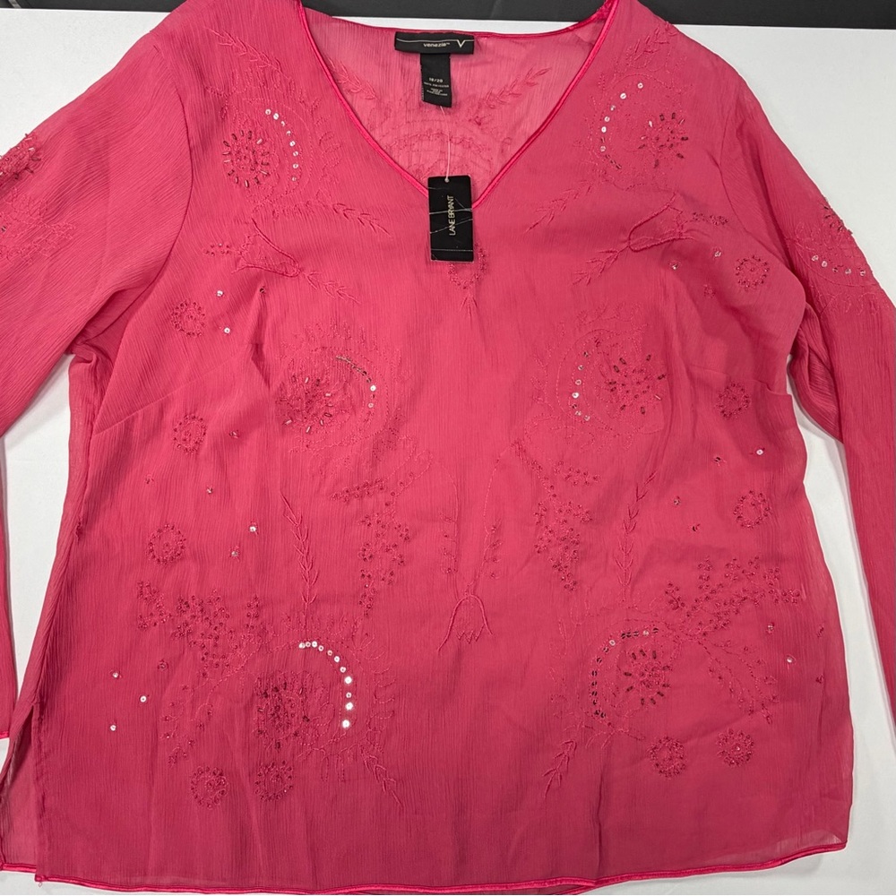Lane Bryant Pink Embroidered Sheer Boho Blouse Size 18 20